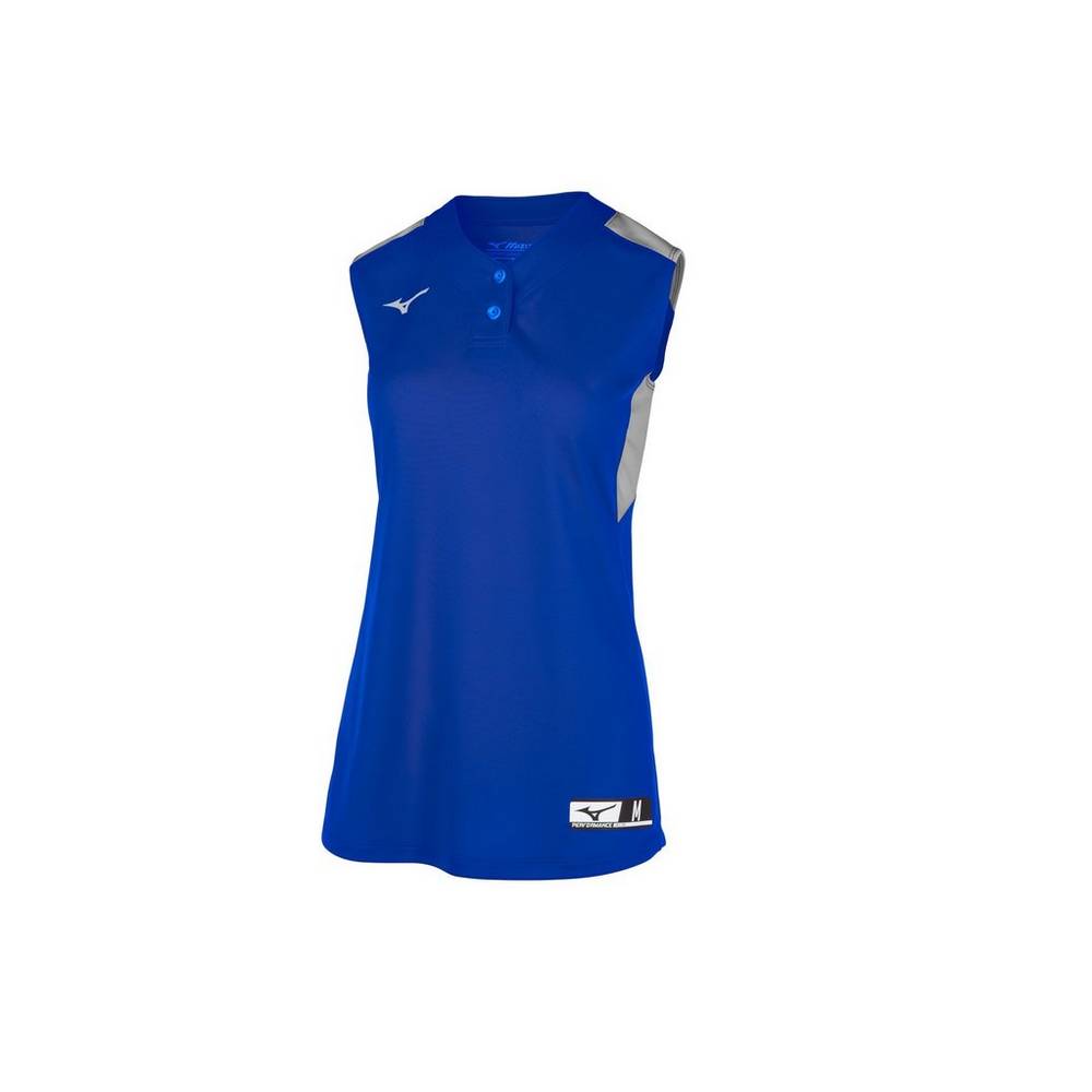 Womens Mizuno Aerolite 2-Button Sleeveless Softball Jersey Royal/Grey Philippines (SRJZVO809)